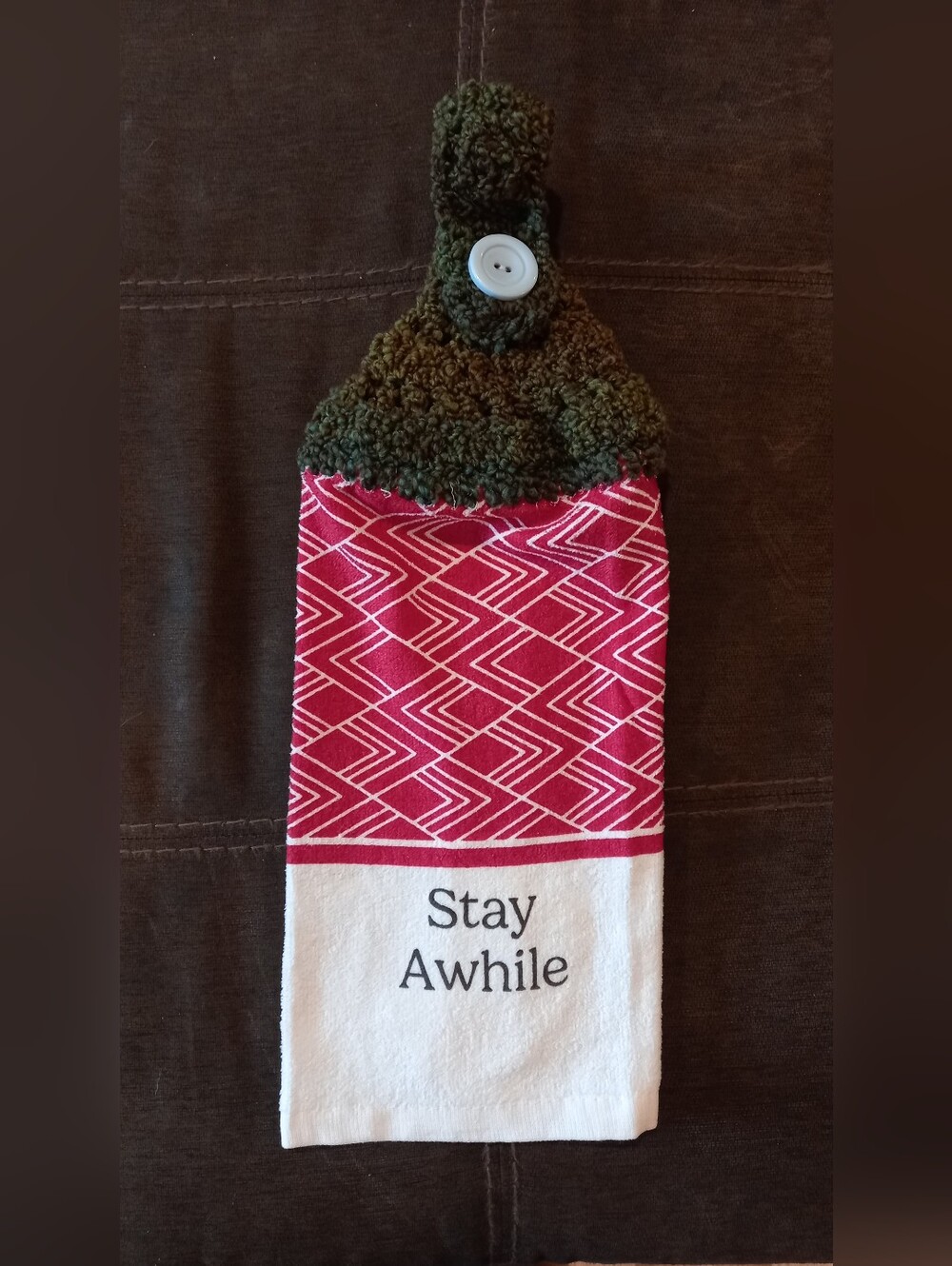 Stay Awhile Towel Handmade Crocheted Hanger